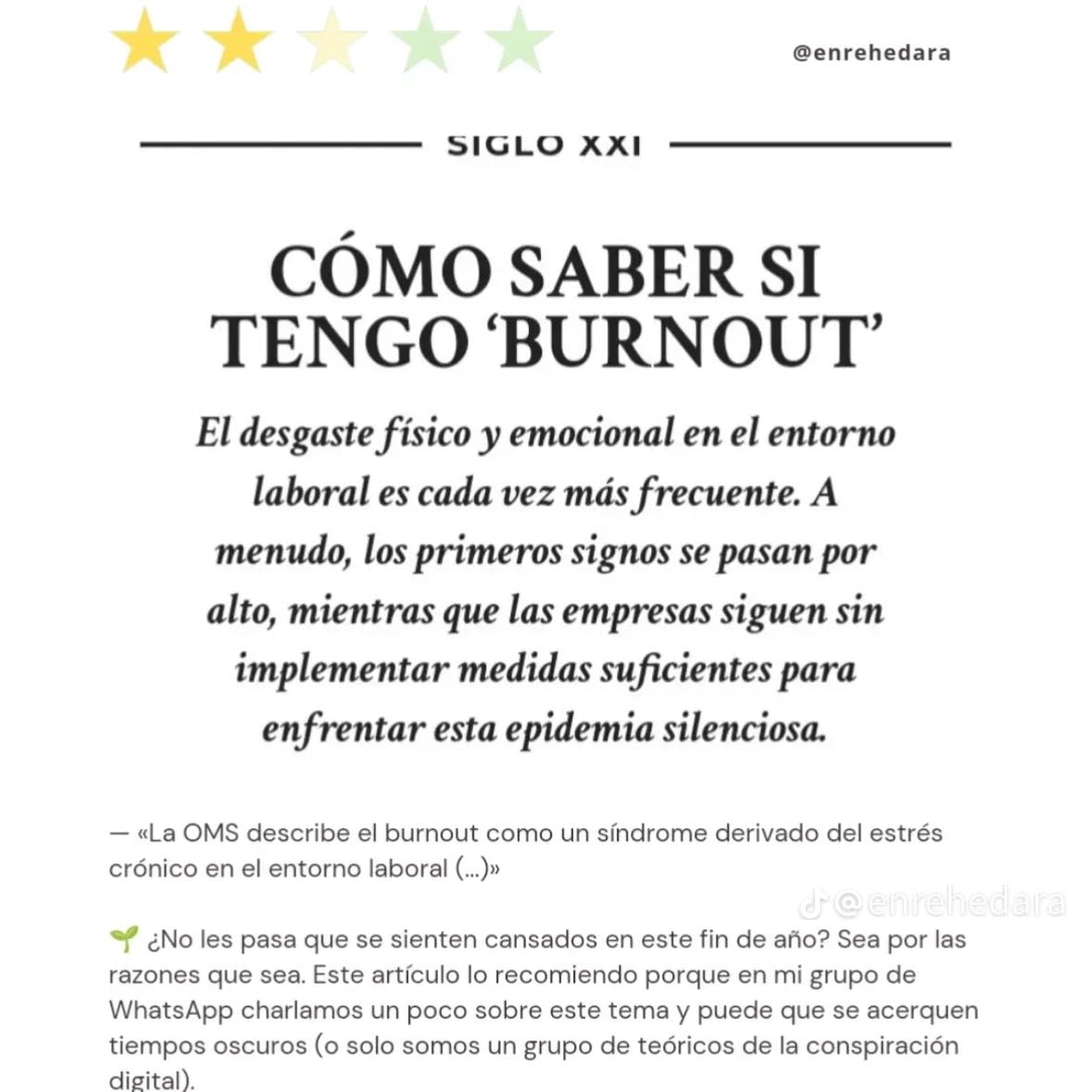 Cómo saber si tengo bournout