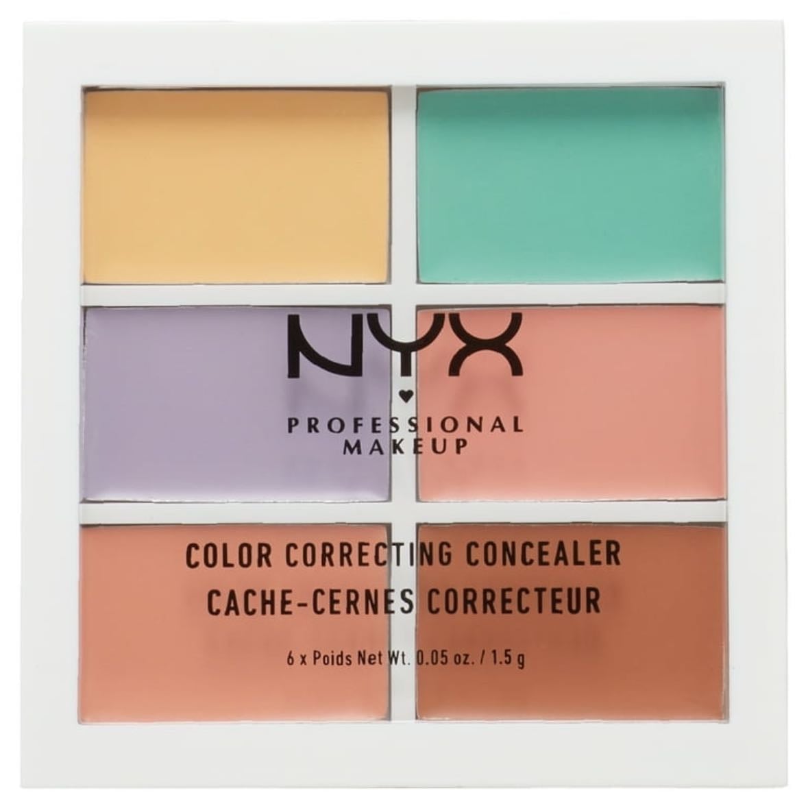 nyx color correcting concealer - pink + peach + brown, green if there is any redness
