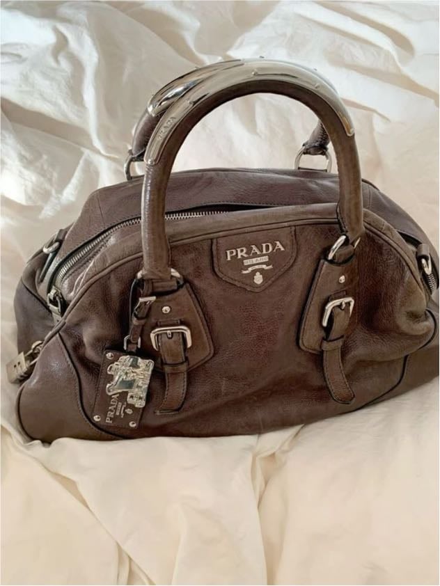 Prada dark brown leather tote bag