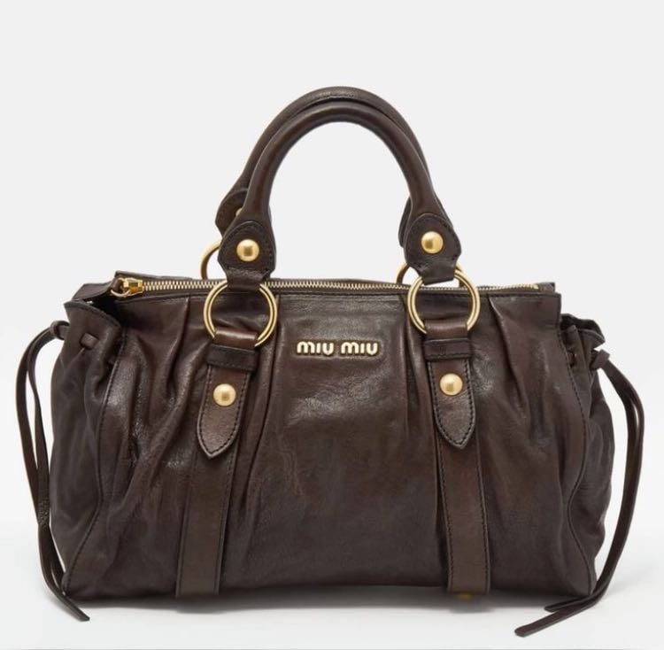 Miu Miu dark brown vitello lux leather bow tote bag