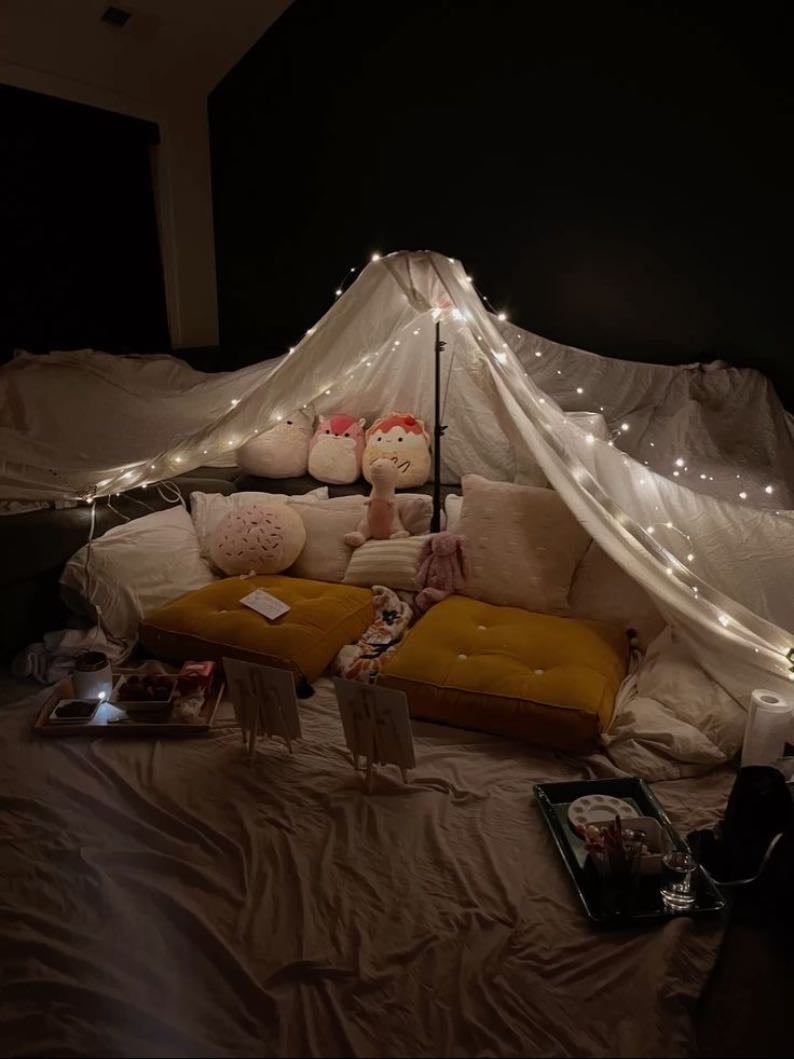31. make the biggest pillow fort ever - it has to have a gazillion blankets and pillows with rooms for each person and fans to keep us cool. and don’t forget the iPads to watch films and obviously you have to have loads of snacks