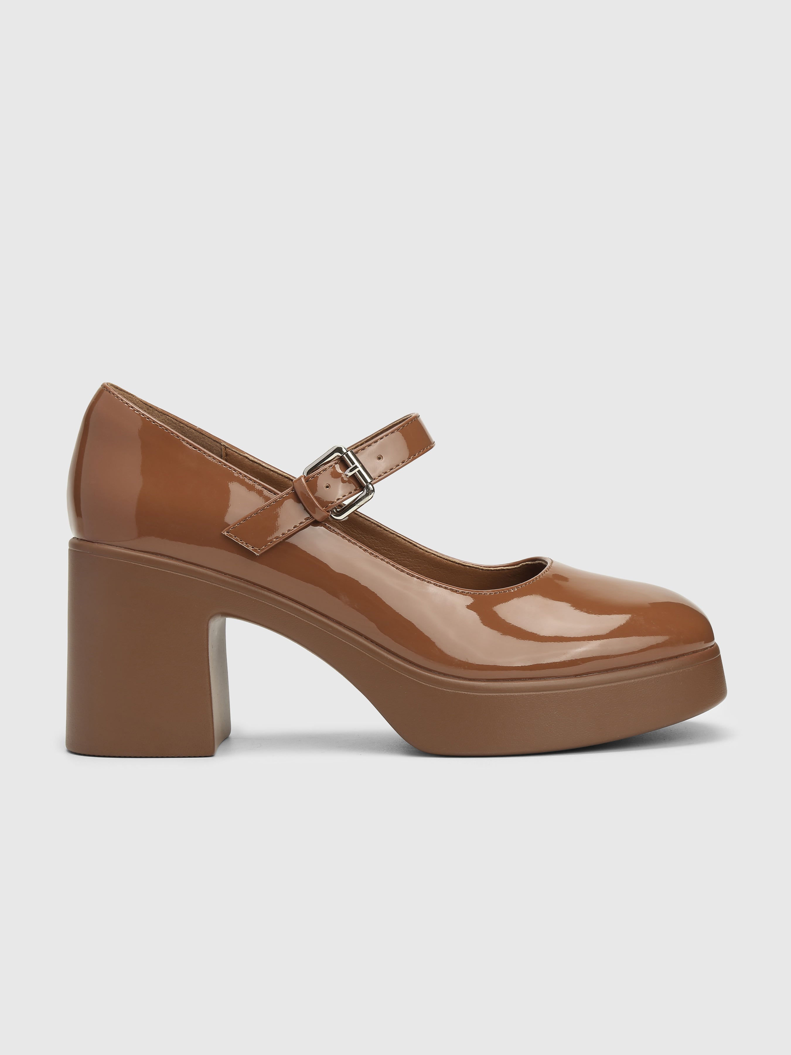 Classic Chunky Heeled Single Band Mary Jane Shoes For Daily Casual - Cider