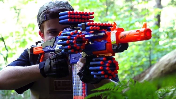 Nerf Gun fight in the woods