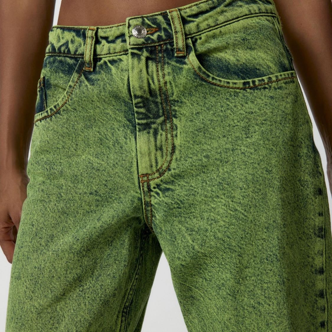 Acid wash baggy neon jeans