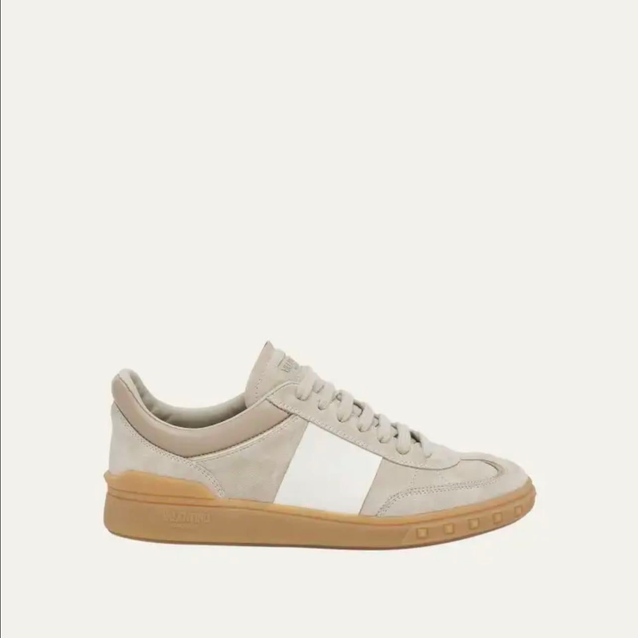 Valentino Upvillage Bicolor Stripe Low-Top Sneakers - Color: Rock Beige/Ivory