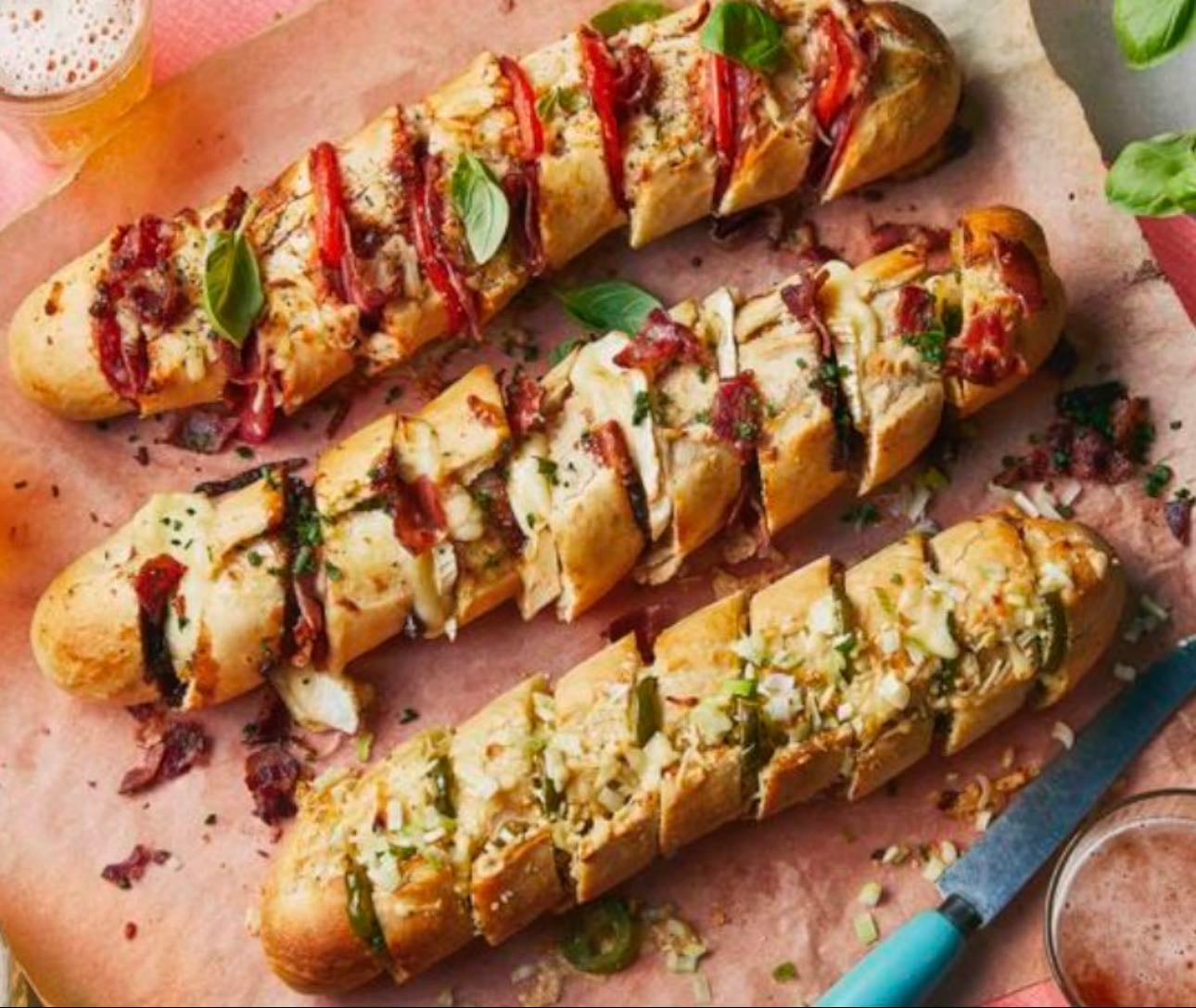 Hasselback garlic bread three ways