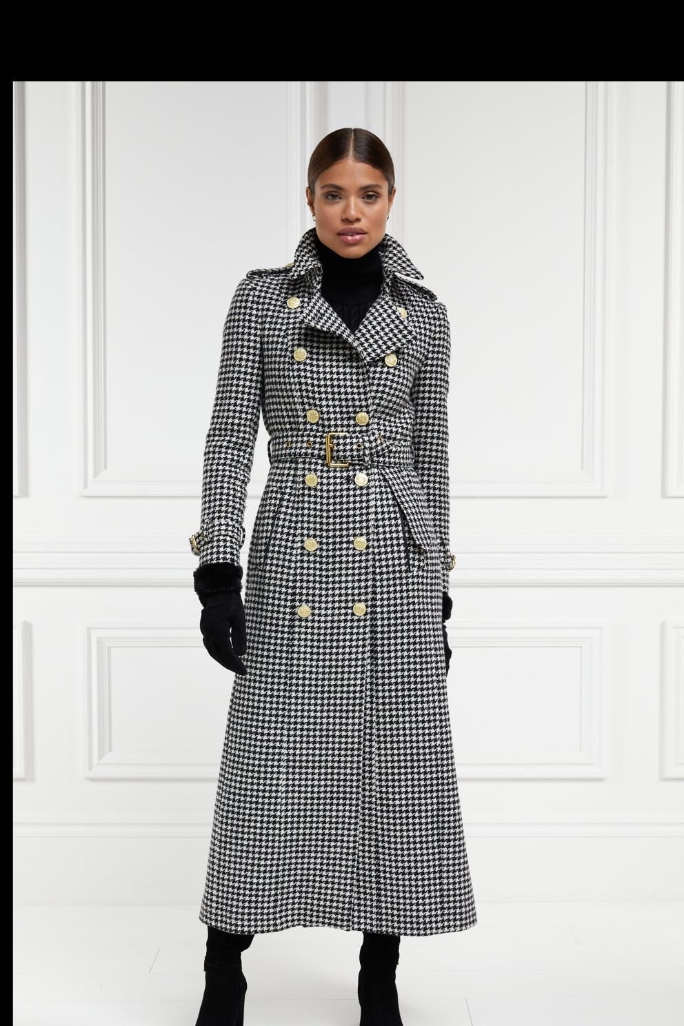 Houndstooth black and white trench coat