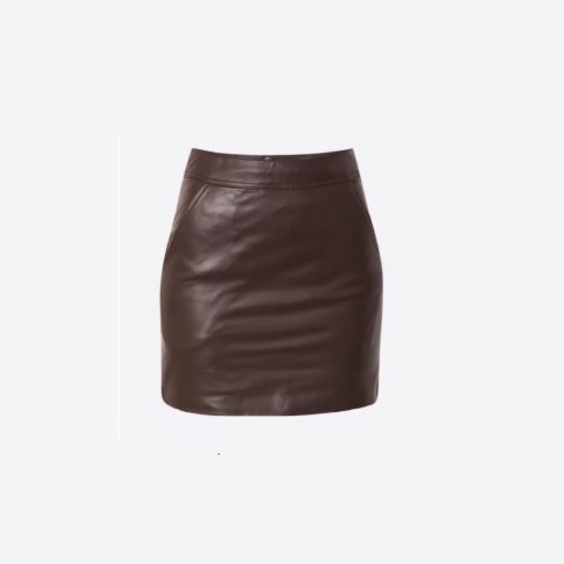 Brown leather mini skirt - Unavailable