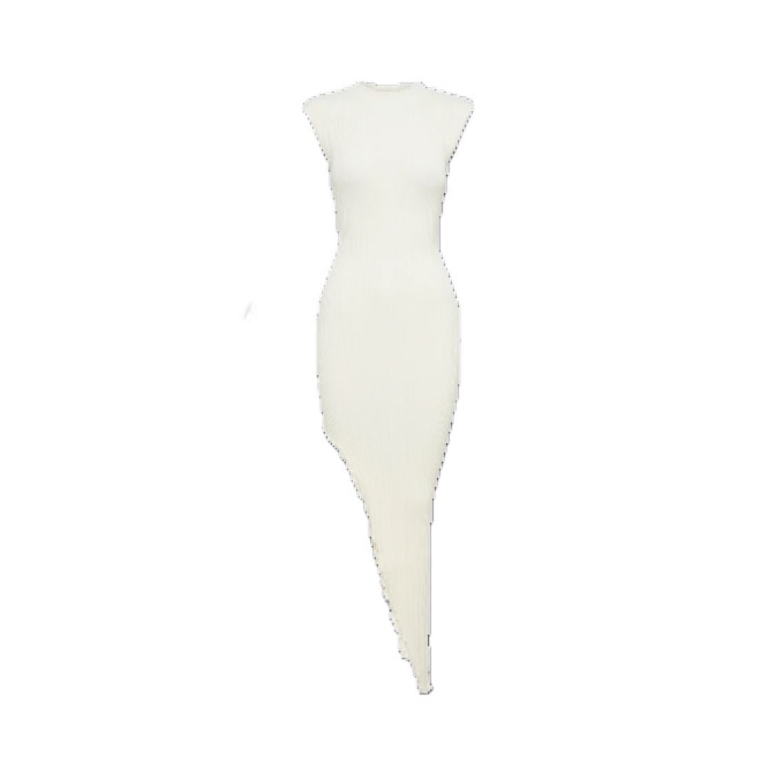 Arden Asymmetrical Rib Knit Maxi Dress - Ivory Marle - $99 USD
