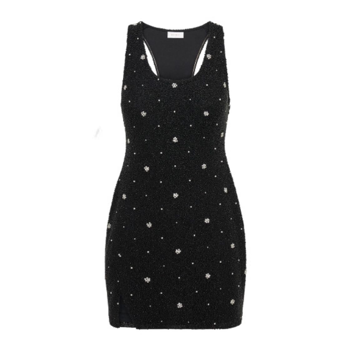 Laurel Beaded Micro Mini Dress With Racerback - Black - $589 USD