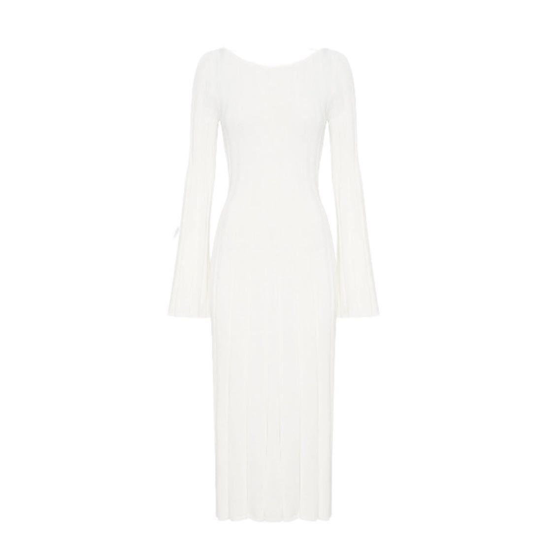 Juniper Flare Sleeve Knit Midi Dress- White - $85 USD