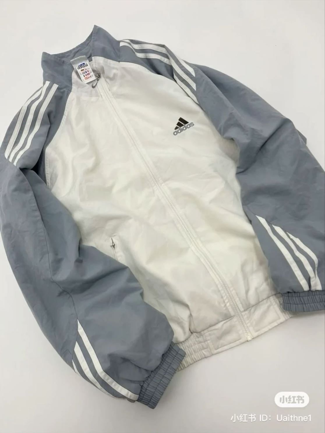 Adidas zip up - light grey & white