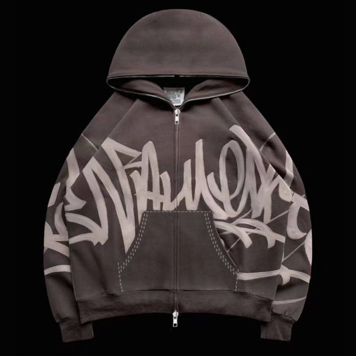 graffiti zip up - brown & pink