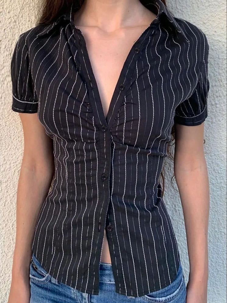 button up - navy striped