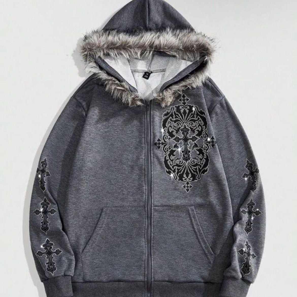faux fur zip up - grey