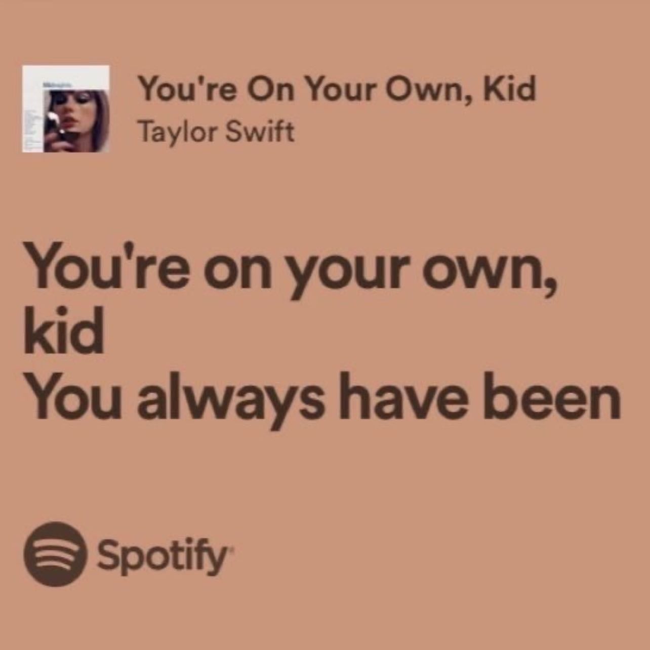 You're on your own, kid You always have been - ~Taylor Swift, You're On Your Own, Kid