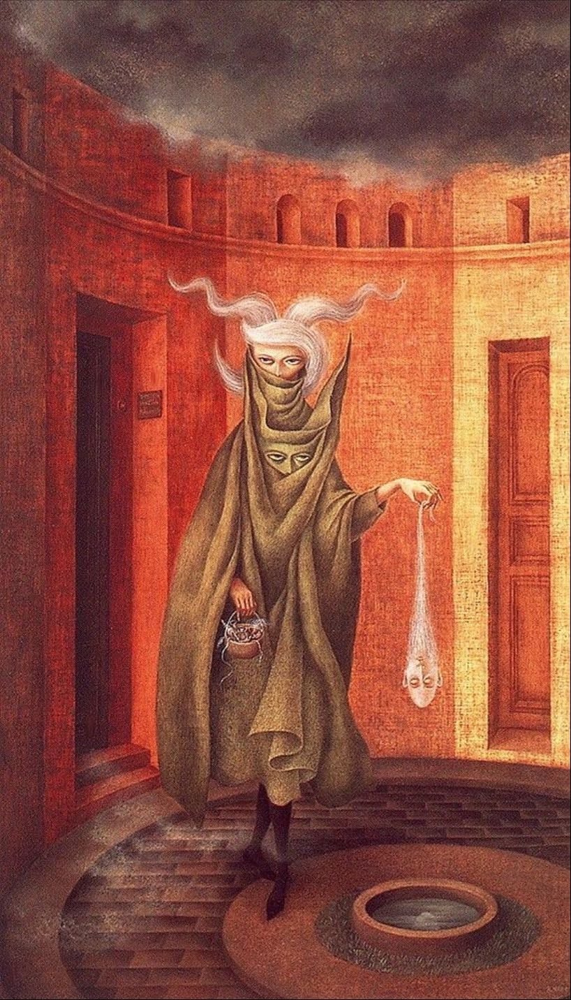 Mujer saliendo del psicoanalista - Remedios Varo