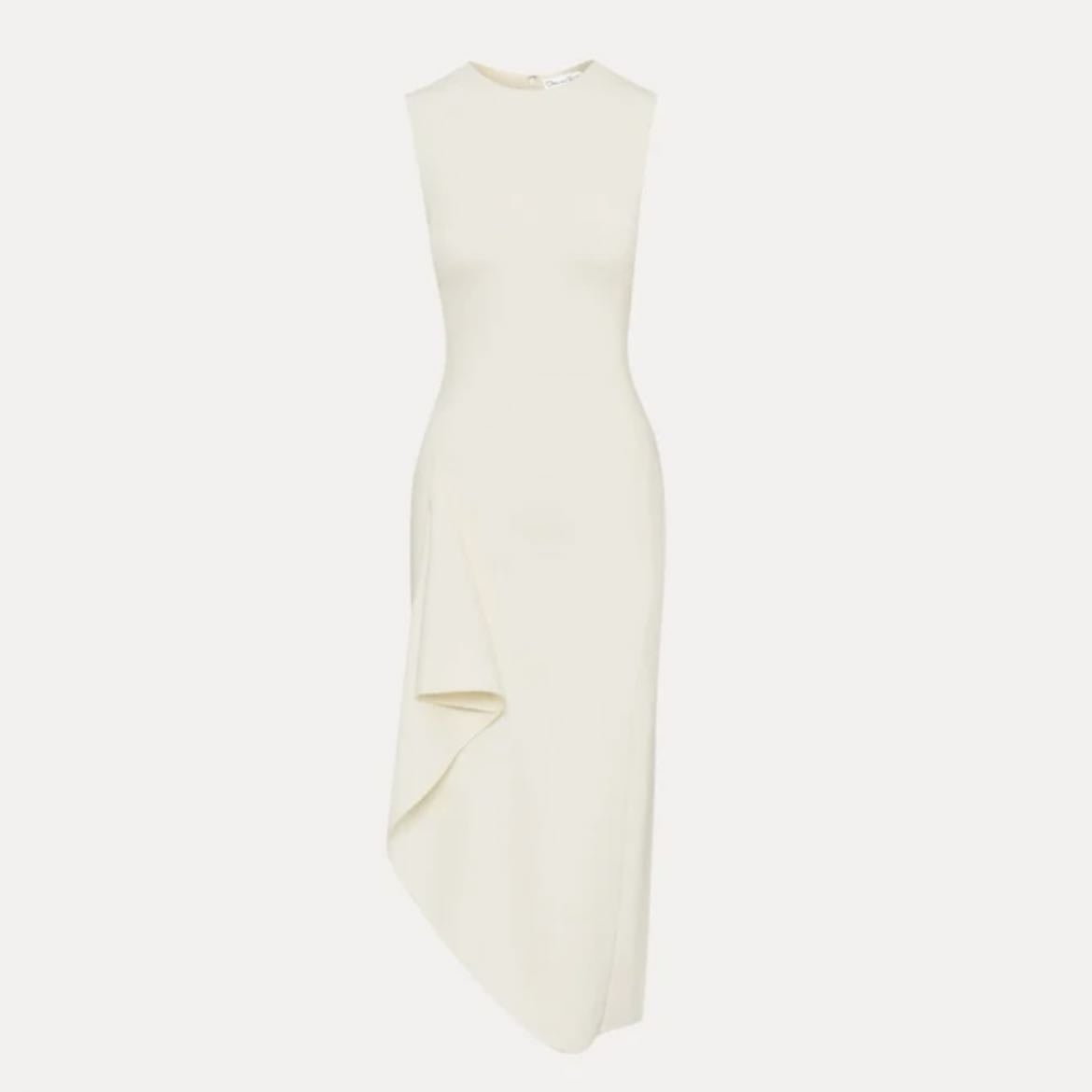 Draped Asymmetrical Wool Dress (Off White) - Oscar de la Renta