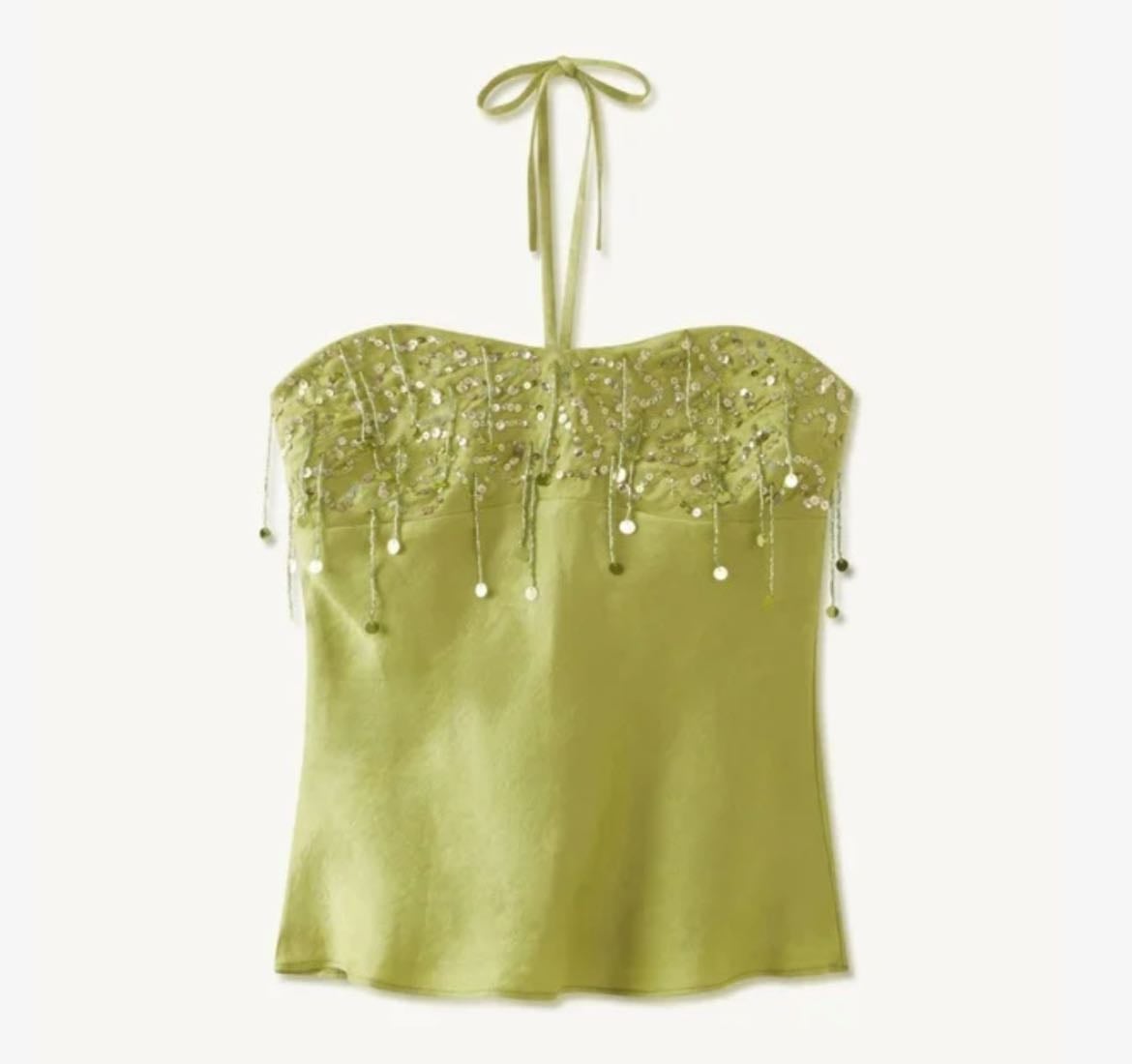 Yasmin Hand Beaded Halter Neck Top - Olive Oil - Asta Resort