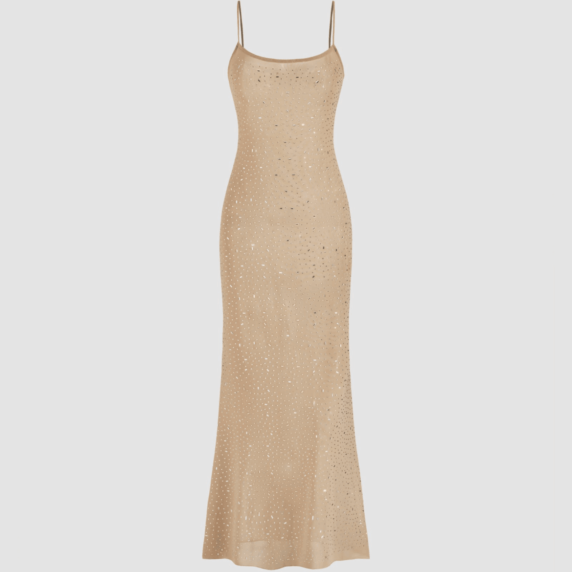 Mesh Scoop Neckline Rhinestone Maxi Dress - Cider