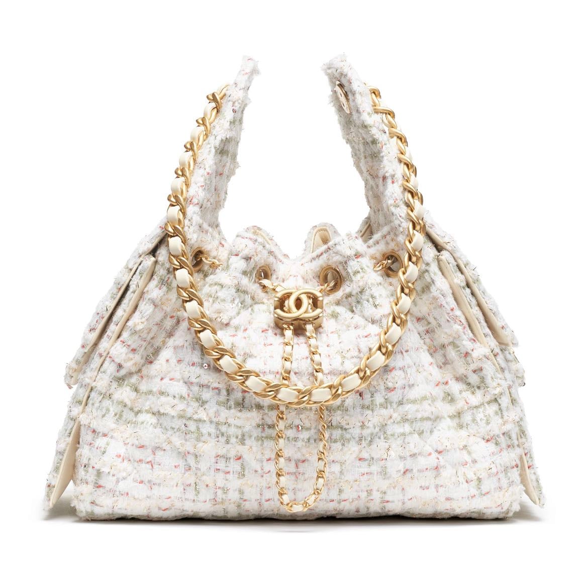 Chanel 25 Small Handbag - Wool Tweed & Gold-Tone Metal Ecru, Khaki, Gold & Red