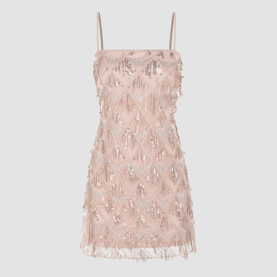 Sequins Square Neck Geometric Tassel Mini Dress - Cider