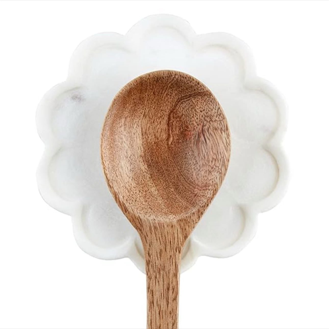 Scalloped Marble Spoon Rest - in White
