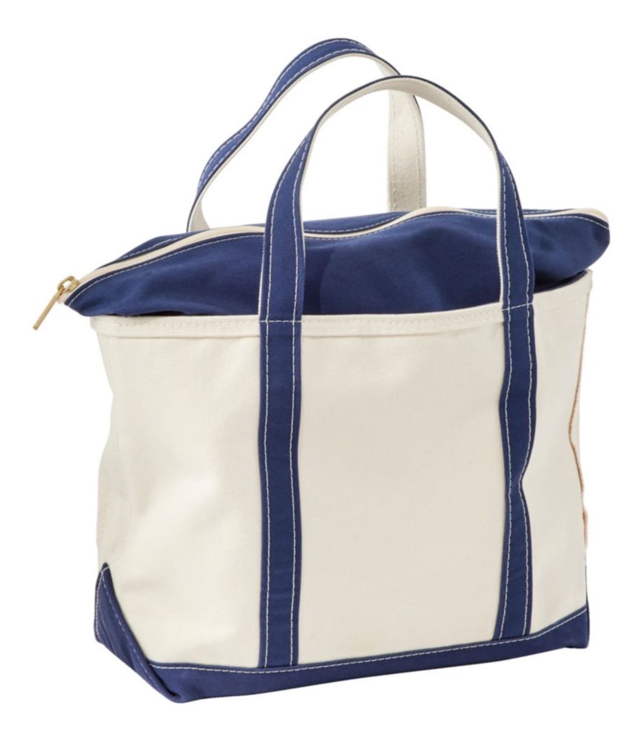 L. L. Bean Boat and Tote - in Blue Trim, Zip-Top, Medium Size, Long Handles