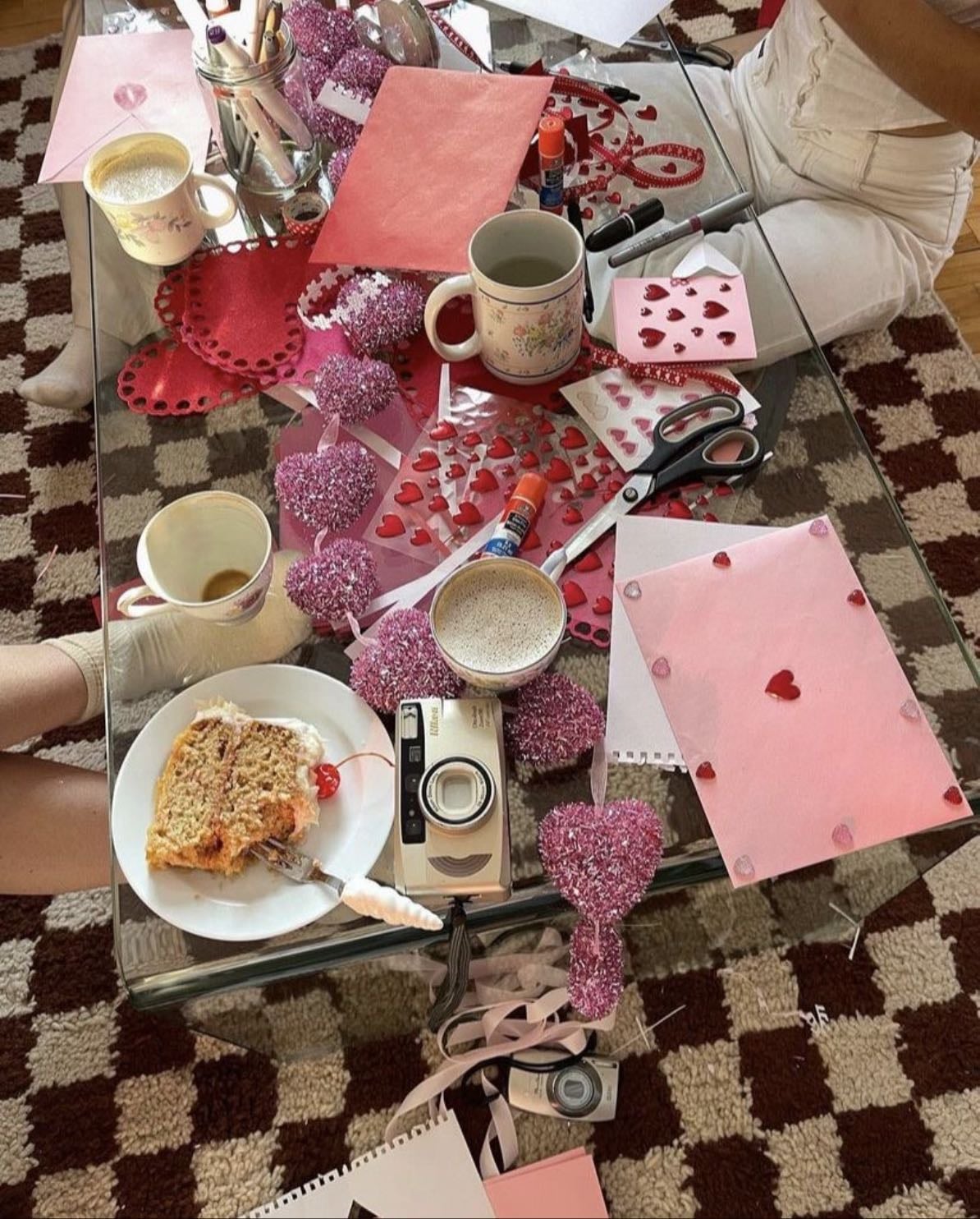 Host Galentine’s - - Pink dinner
- Floral tea party
- Heart shaped cake decorating party
- Flower bouquet assemble party
- Love letter writing and envelope decorating party
- Girly sleepover