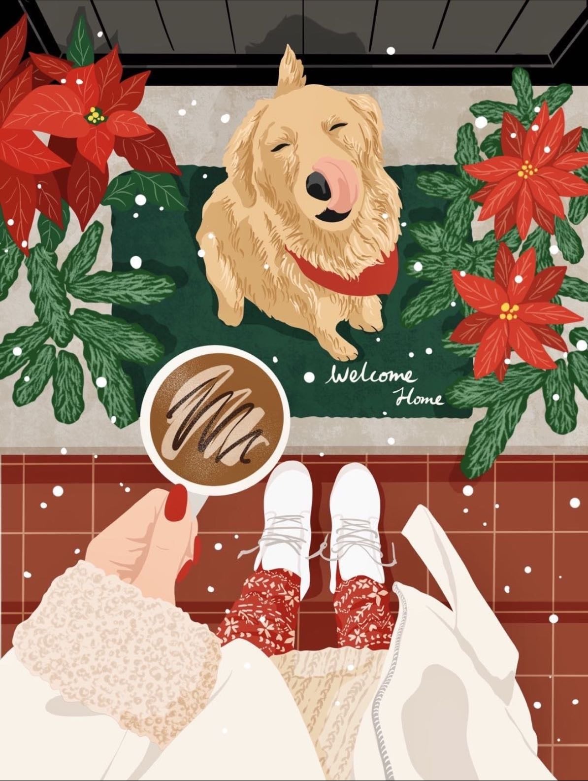 Dog on Christmas Mat + Christmas Mug