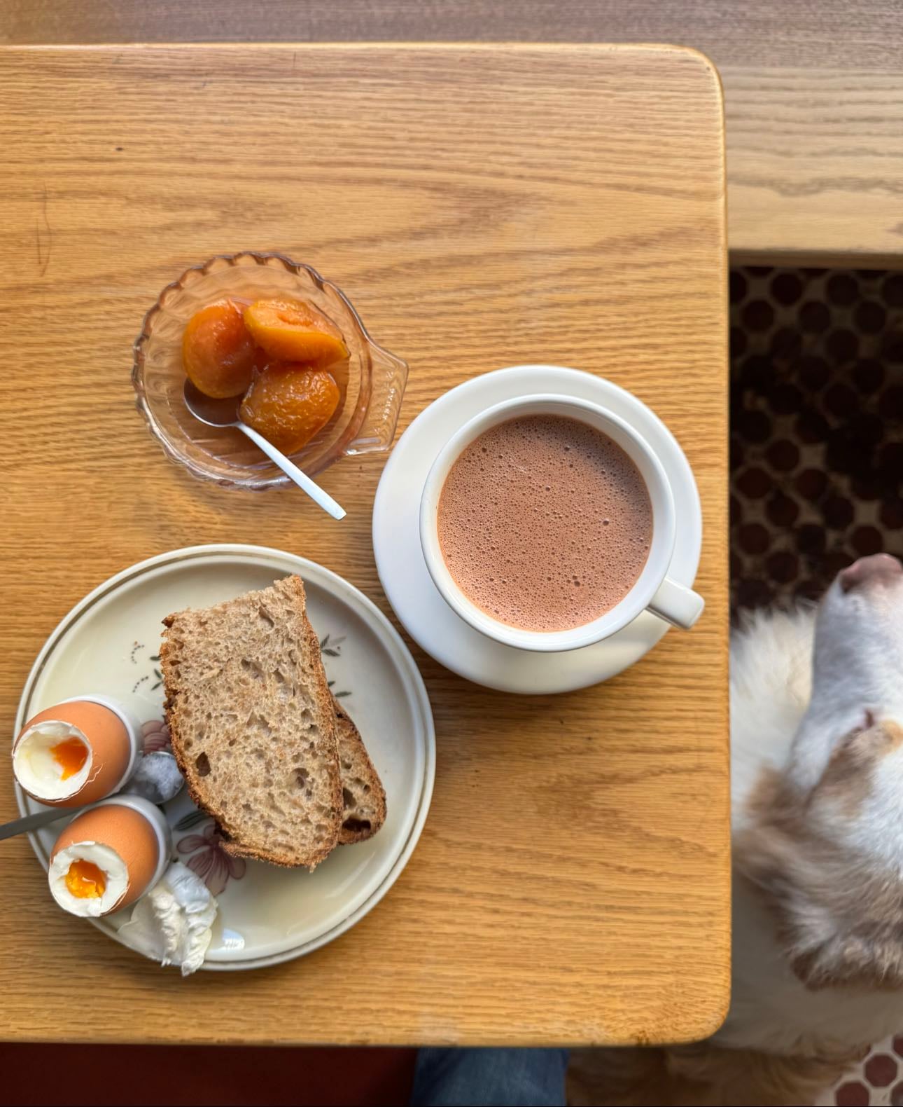 Tact @ Alcântara - Ordered the sourdough bread with eggs à la coque with plum jam + hot chocolate