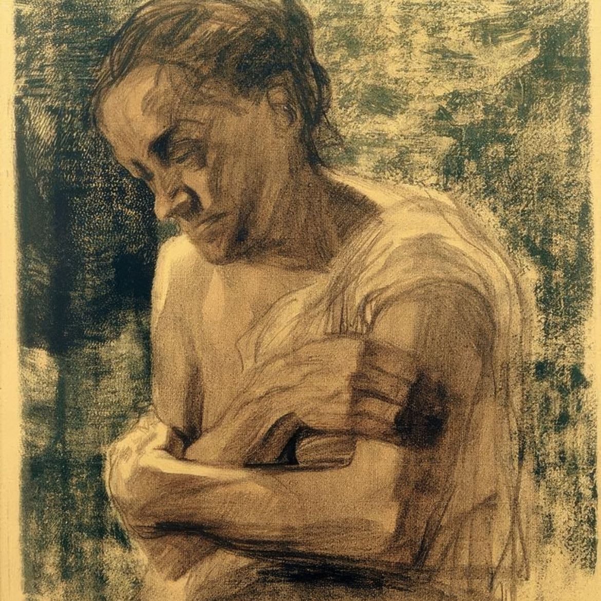 Media figura de una mujer con los brazos cruzados - Kathe Kollwitz, 1905