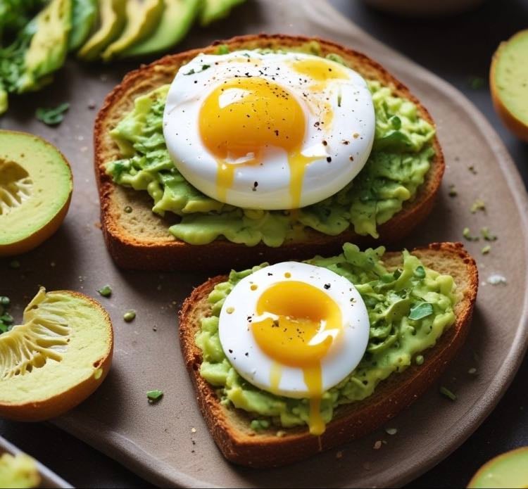 Tostadas integrales con aguacate y huevo poché
