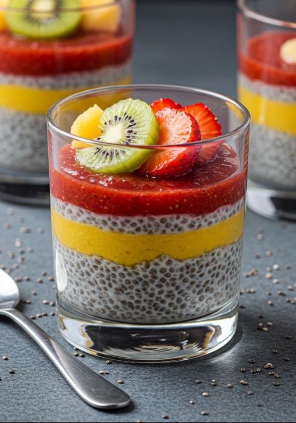 Pudin de chia con leche de almendra y frutas