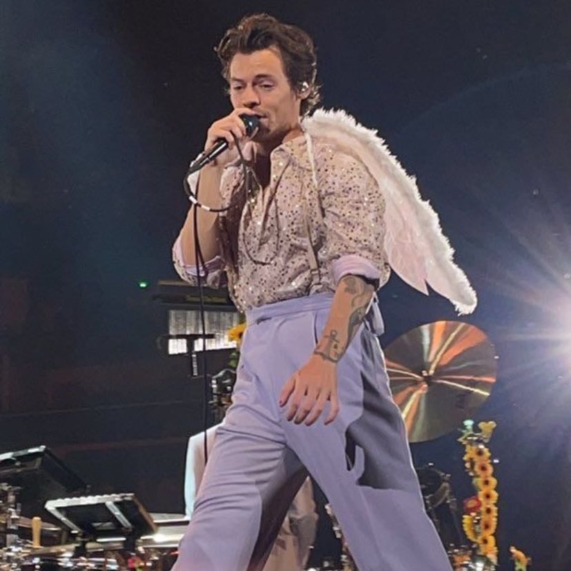 sacramento 11/10/2021 - white sequin button up, purple pants, white suspenders, white boots