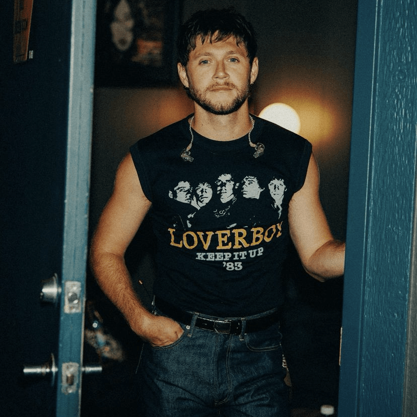 #3 — mountain view - dark blue jeans, “loverboy keep it up 83’ black tank top, brown patterned handkerchief, dress shoes