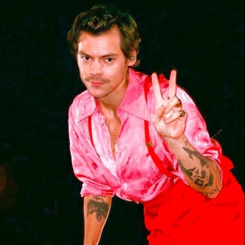 raleigh 10/12/2021 - pink button up, red pants, red suspenders, red boots