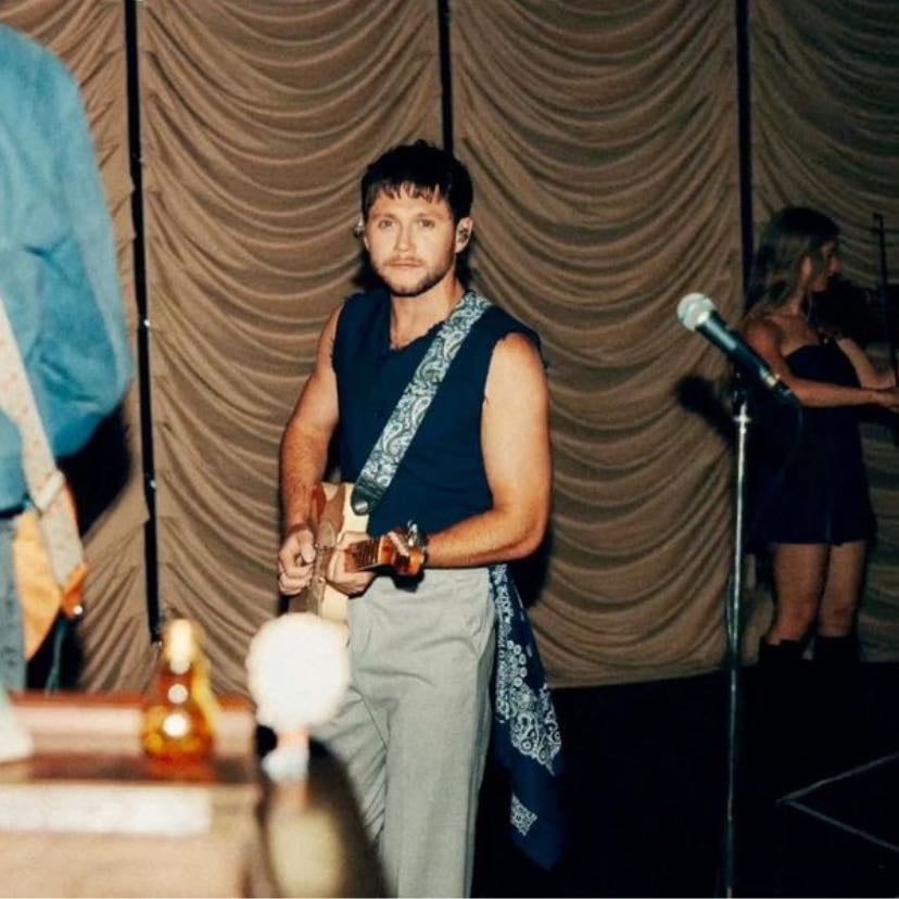 #43 — denver - tan pants, black button tank top, necklace, black patterned handkerchief, dress shoes