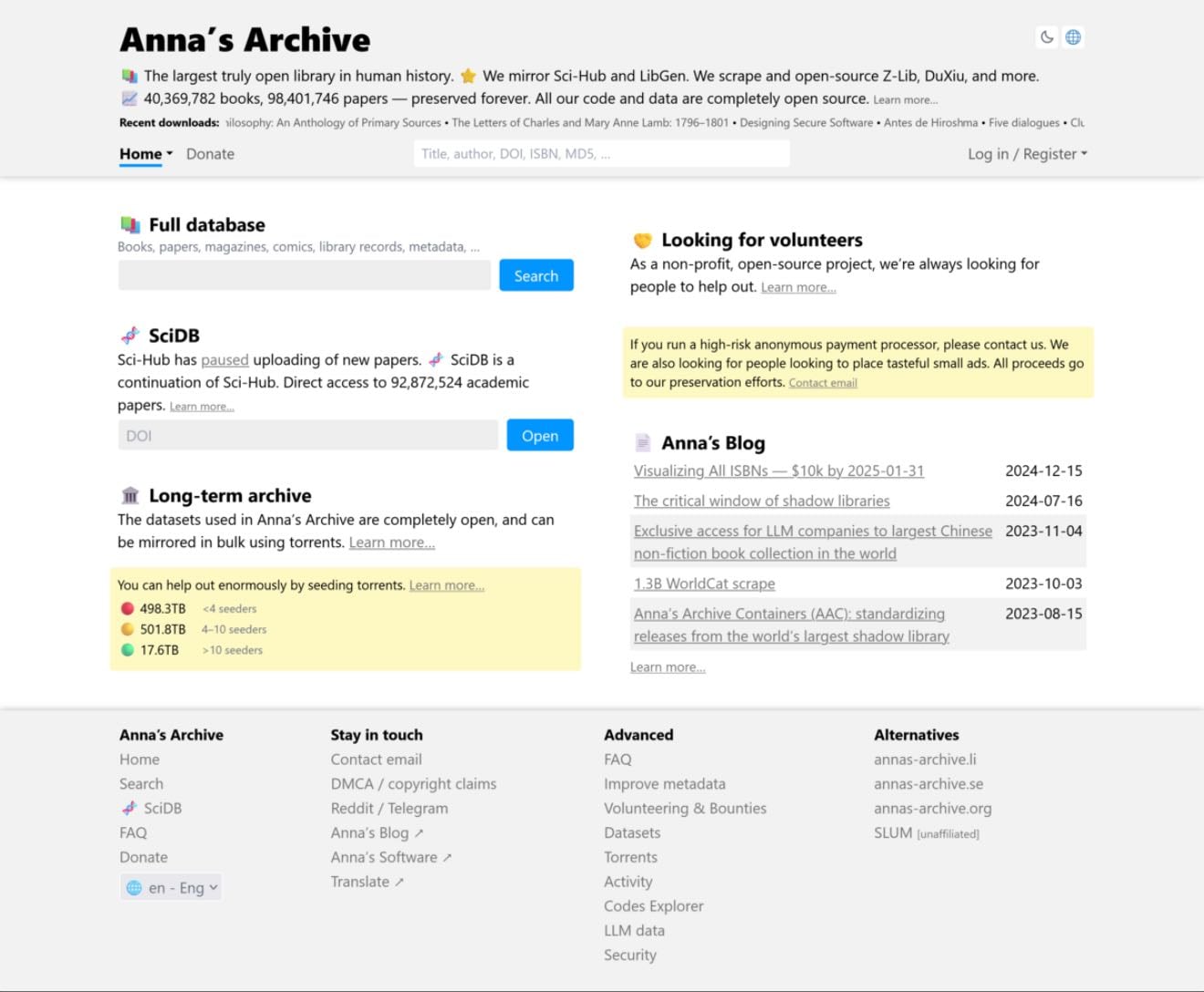 Anna’s Archive - Bibliothèque numérique / Recherche académique / Accès libre