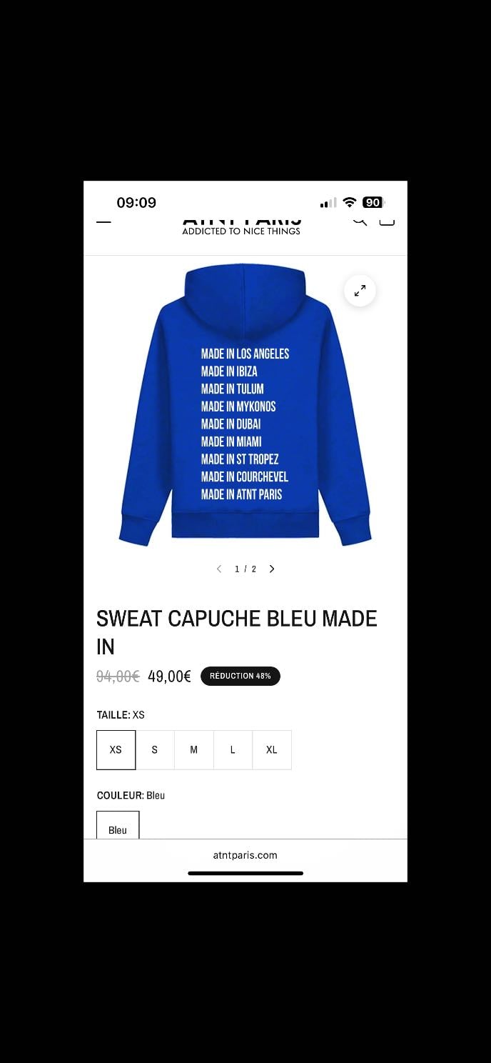 Sweat a capuche bleu Made In