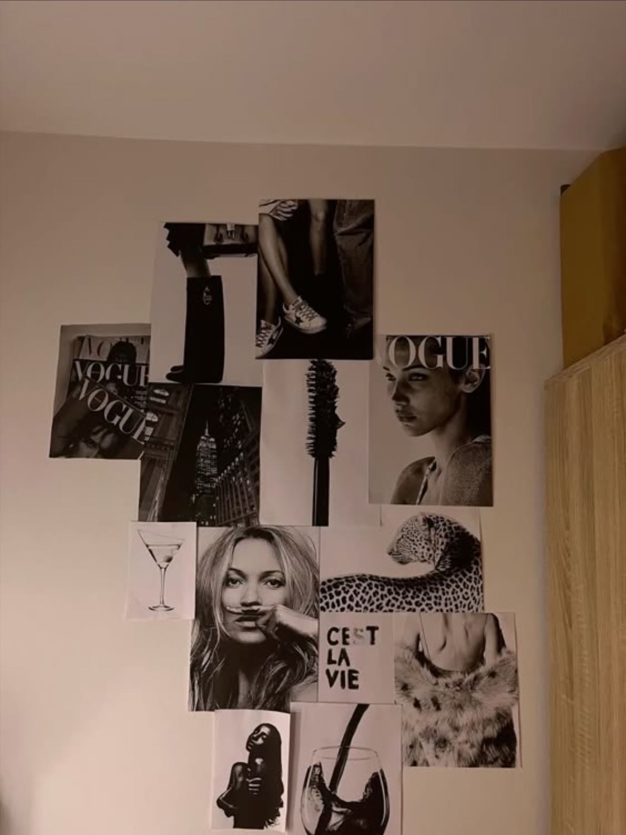 2 - Print little posters of different sizes and do a collage on your wall
