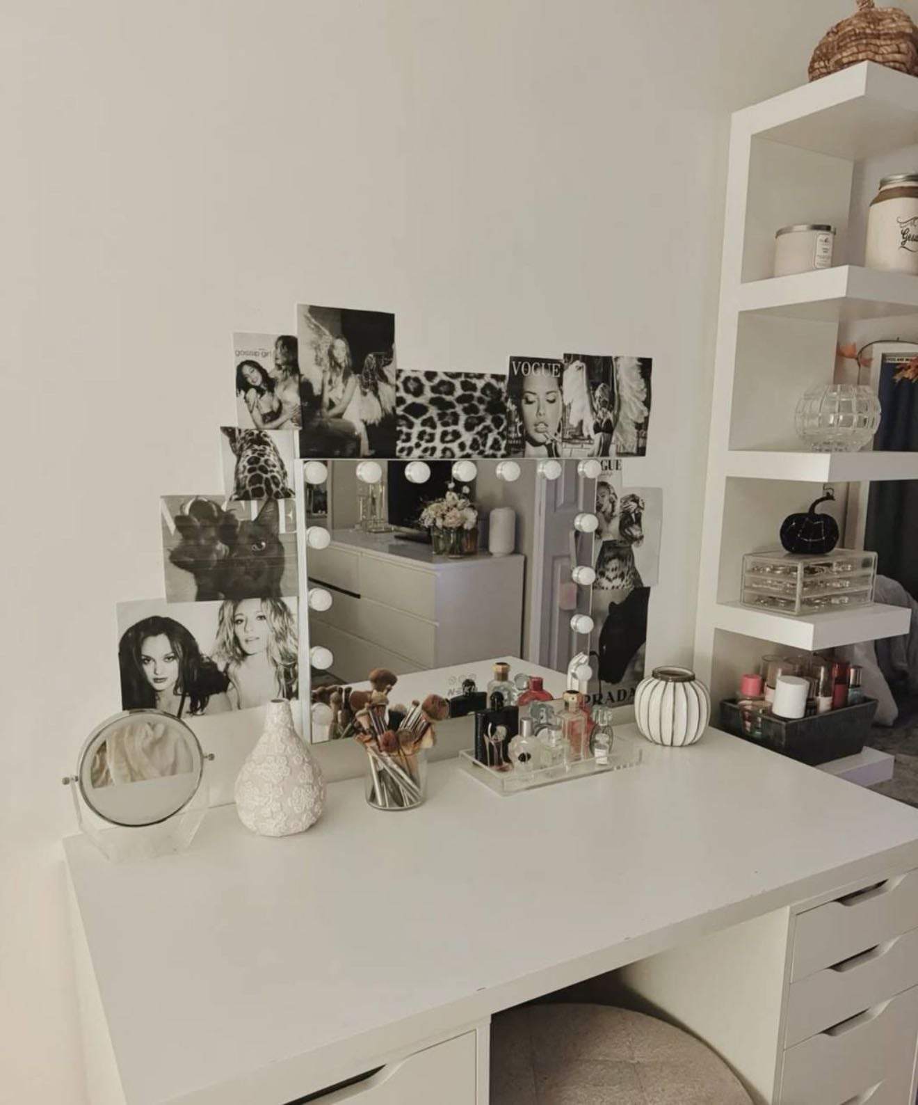 4 - It looks very good when you print little posters of different sizes and stick them on the wall behind a vanity mirror