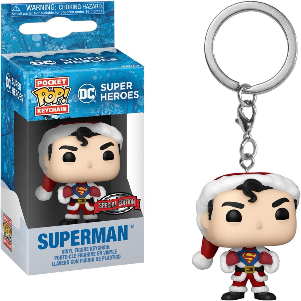 funko pocket pop! keychain dc super heroes - superman holiday special edition