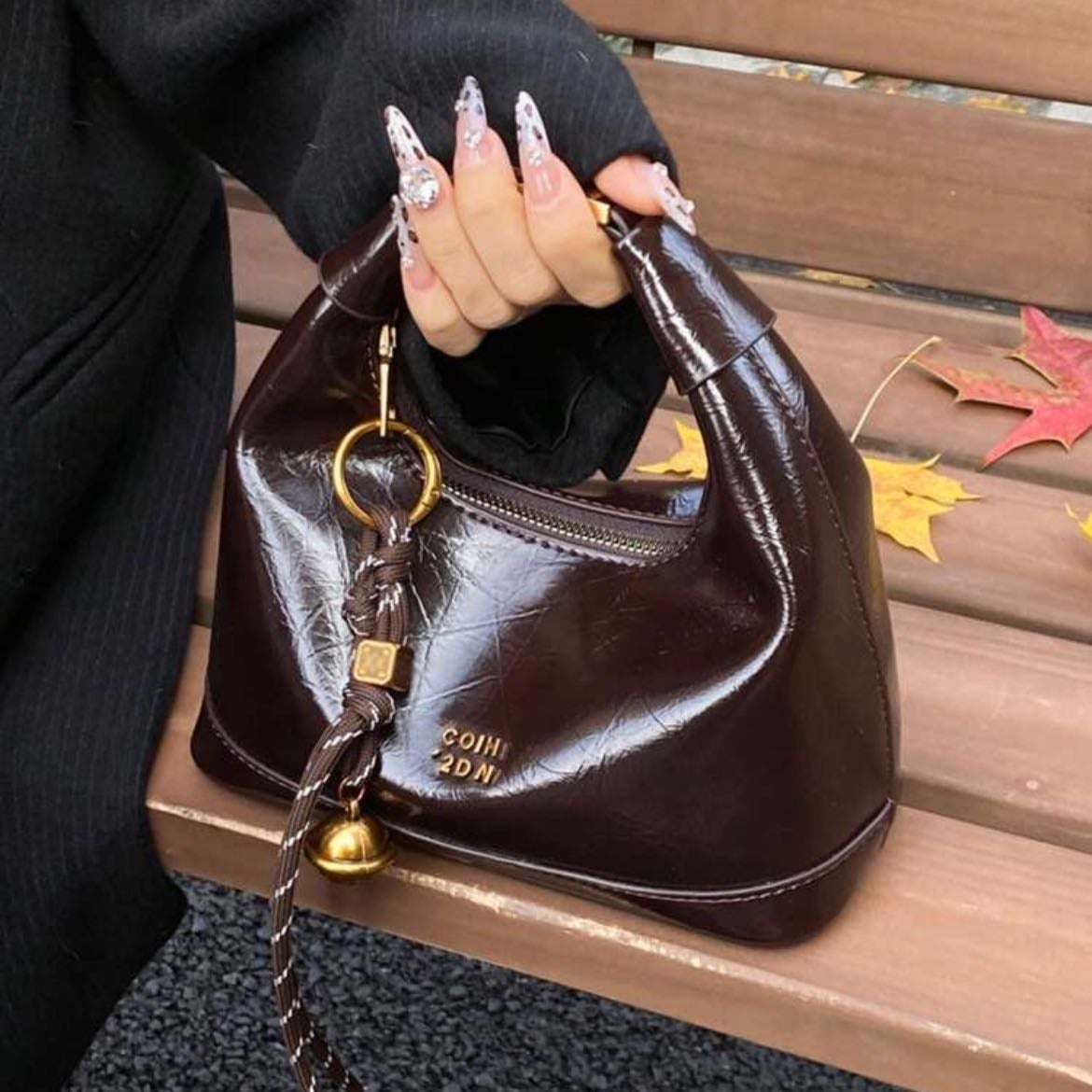 Brown handbag - Faux Snake Skin Weaving Solid Color PU Leather Women Simple Stylish Handbag