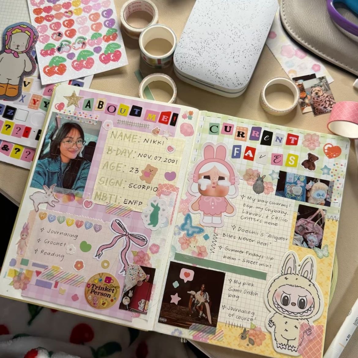 “about me” spread/intro page - add things about myself