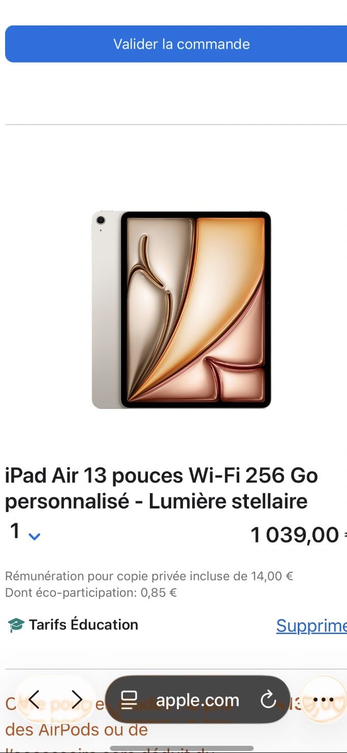 iPad Air 13 pouces wifi 256 GO - Lumière stellaire
1039€