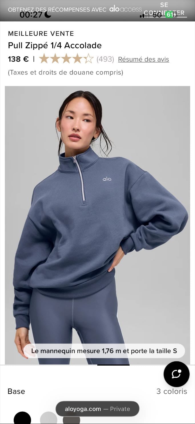 Alo - Accolade Pull zippé 1/4 - Bluestone
Taille M
138€