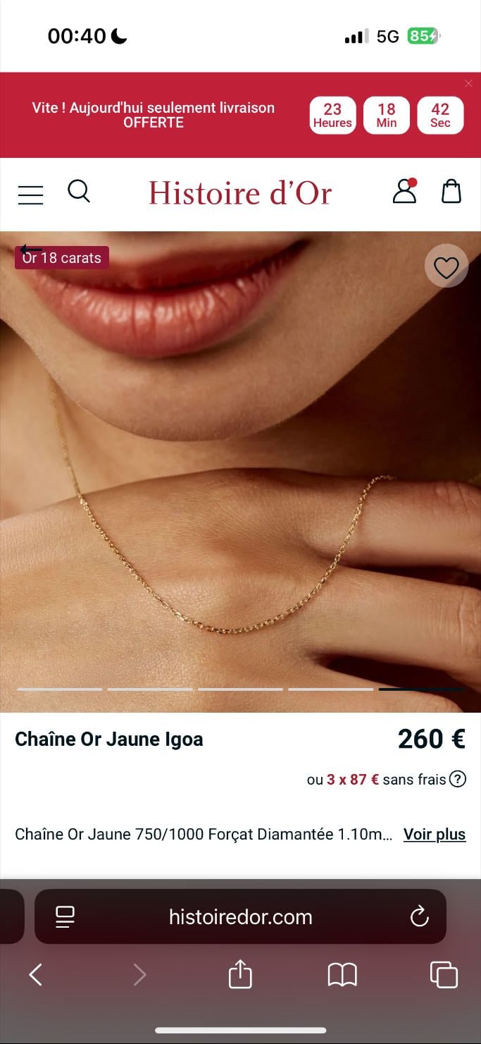 Histoire d’or - Chaîne Or Jaune Igoa 18 karats - 42 cm
260€