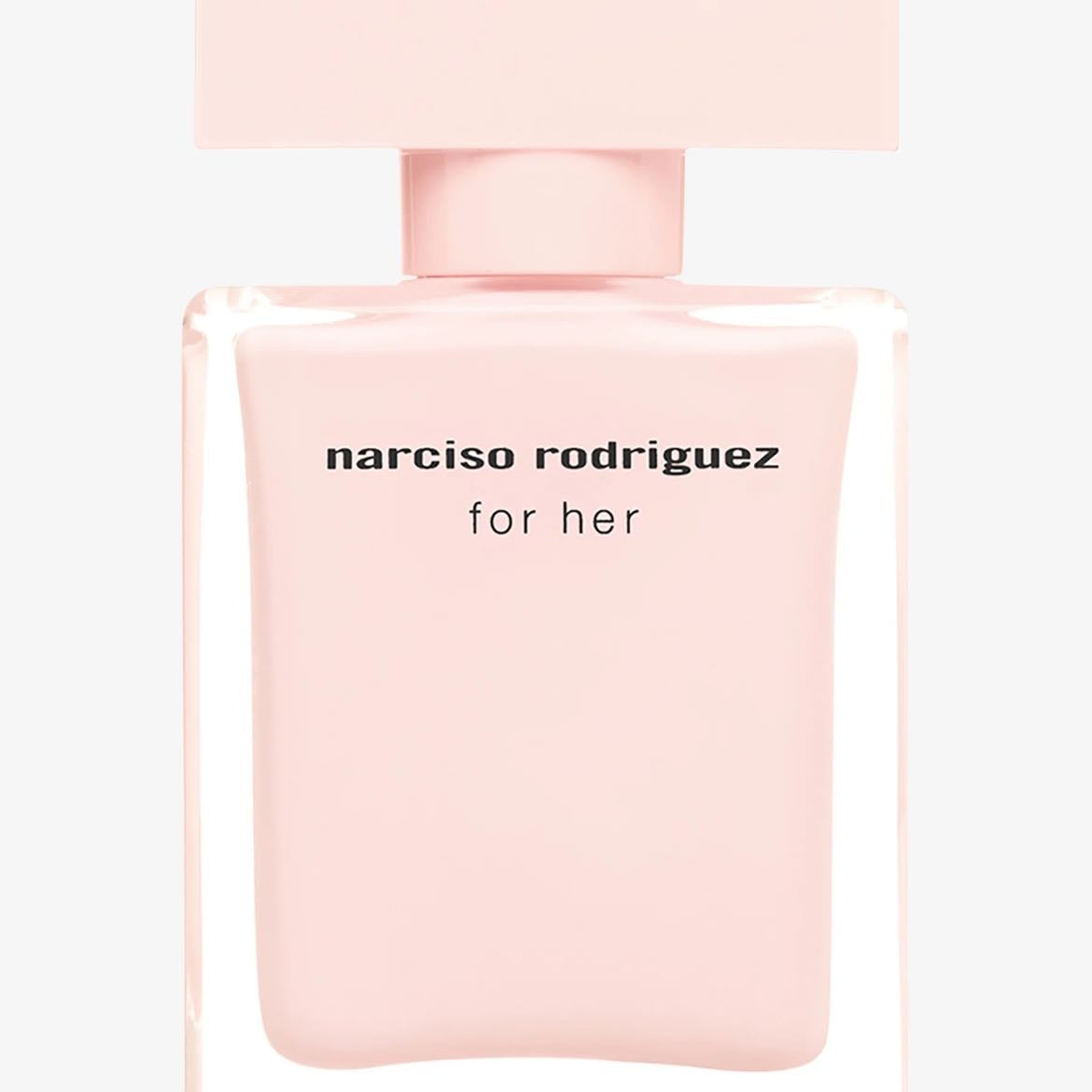 Narciso Rodriguez Fragrances - The refined-floral for her eau de parfum is a fragrance classic in the world of perfumes, with a sensual, intense fragrance coverage. A musky heart that is emphasized by rose and peach and carried by an amber-patchouli accord. The classic luxury bottle wraps the for her eau de parfum in a soft rosé, inspired by the delicate, natural woman.