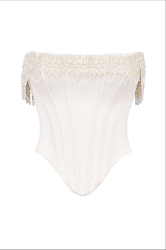 Aubrie vintage cream embellished satin corset - £129
